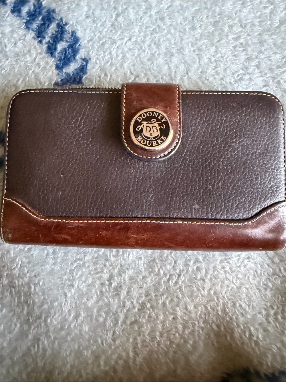 Dooney & Bourke Two-Tone Brown Leather Wallet with DB Logo Snap